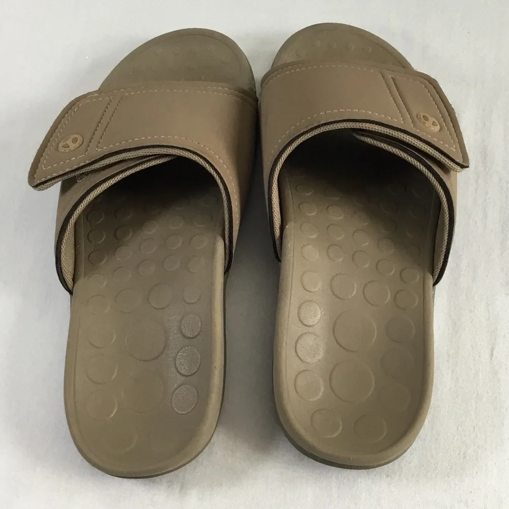Vionic Kiwi Taupe Slide Comfort Sandals Unisex Adjustable Men 8 Women 9-9 1/2